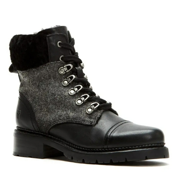 Frye Samantha Hiker Fur Combat Boots size 9.5